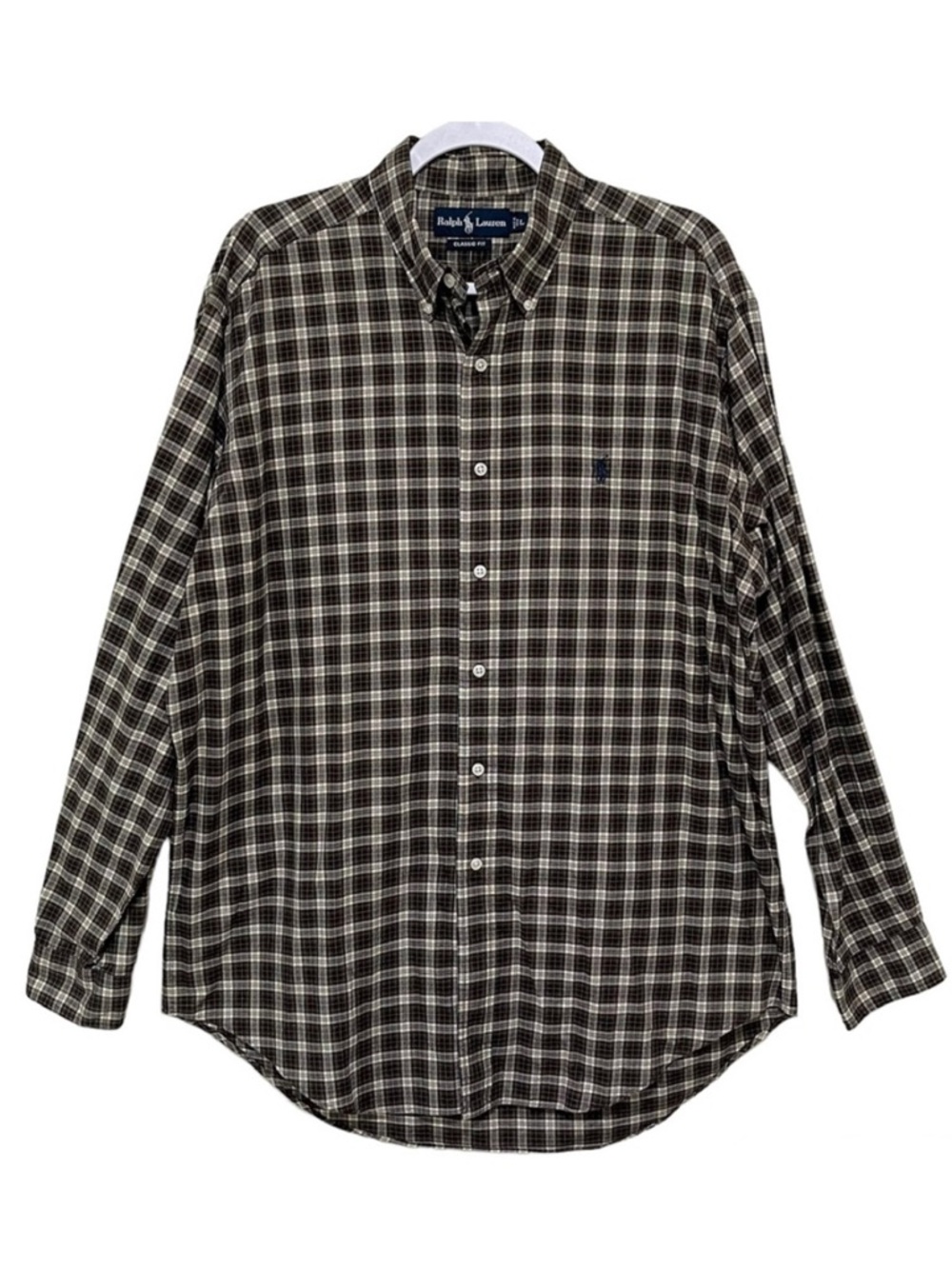 Ralph Lauren Classic Fit Plaid Shirt 100% Cotton Preppy Button Down Collar Large